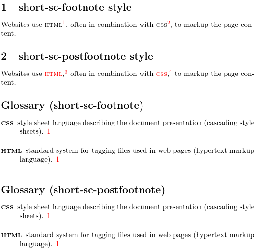 image of sample document showing abbreviations in text with footnote markers and a glossary