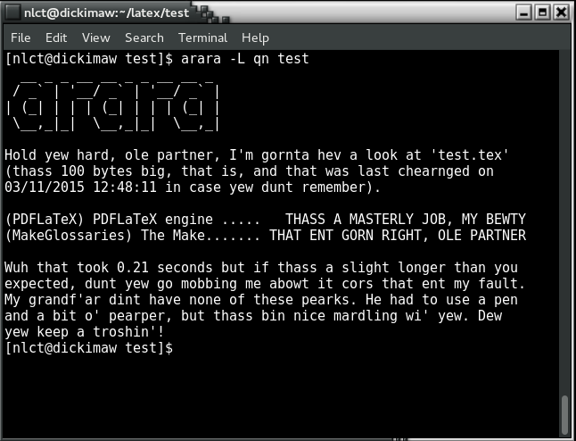 screenshot of terminal showing arara messages