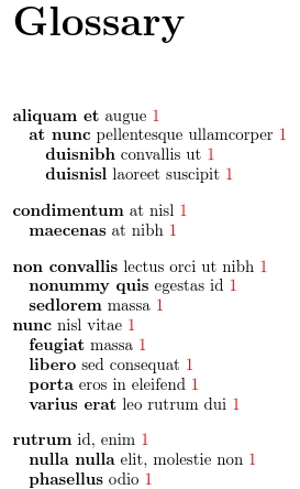image of hierarchical glossary with each level indented slightly more than the previous
