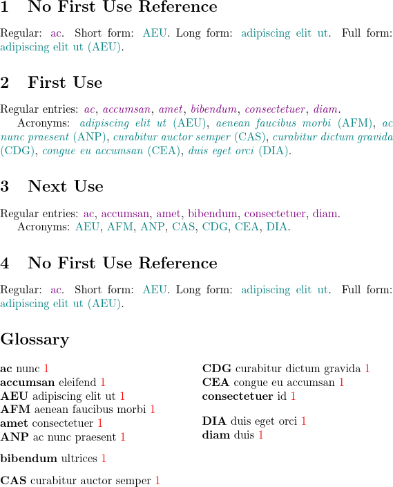 image of sample document with first use emphasized (except for the short forms)