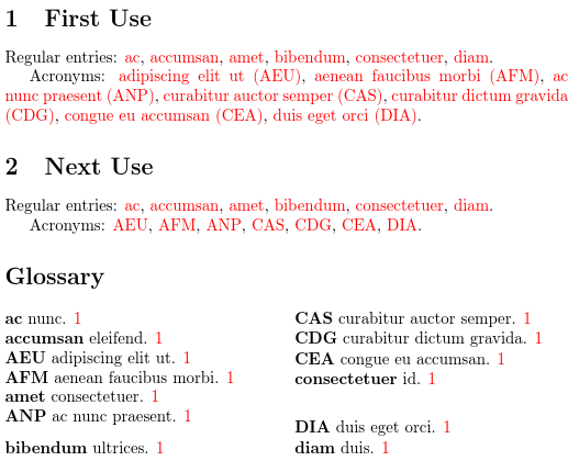 image of a document with sample references and a single ordered list of terms and acronyms