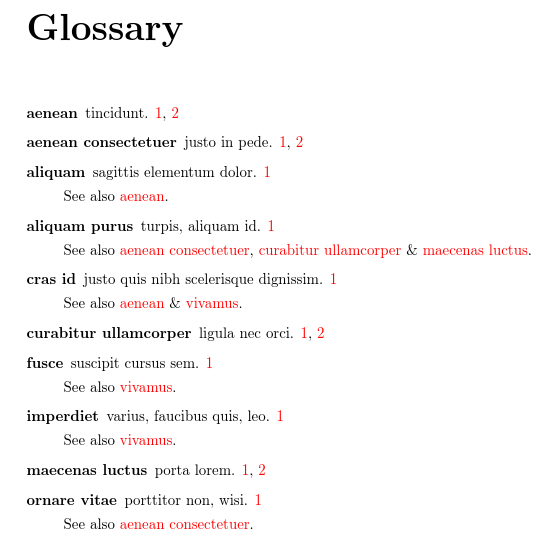 image of glossary where some entries have a “see also” list after the description