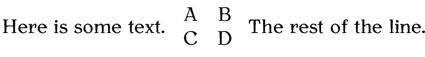 Image illustrating the typeset output: the tabulated
material is centred vertically within the line of text.