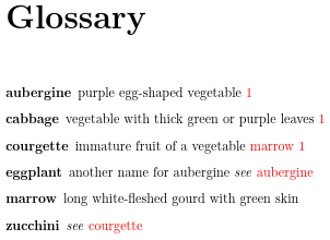 Image of glossary including cross-references