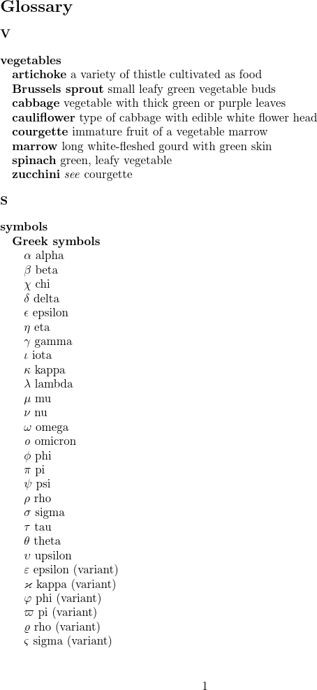 Image of hierarchical effect glossary with the top level entries in reverse alphabetical order.