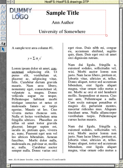 Image of Draw with a text area spanning the top with a title and a two-column text area below with sample text.
