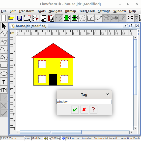 Screenshot of FlowframTk with the Set Tag dialog showing.