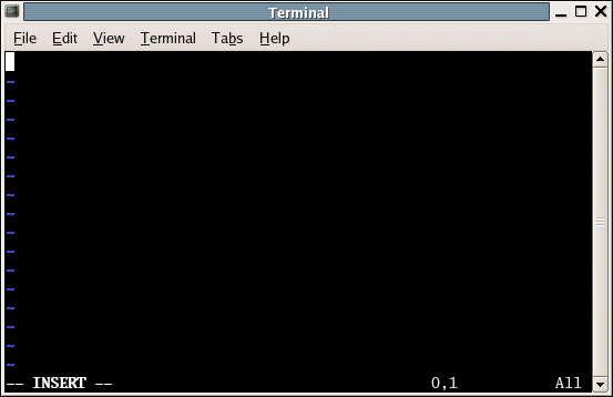 Image of a terminal with vim running in input mode