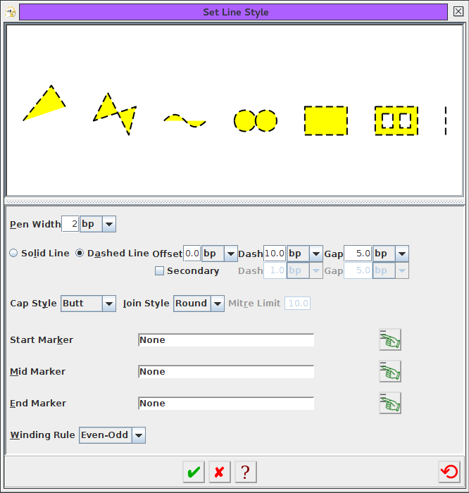 Set line style dialog box.